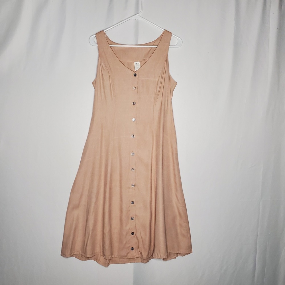 Vintage Midi Dress 10 Blush Pink Full Button Sleeveless Tie-Back A-Line Feminine